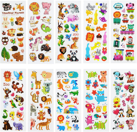 24 Sheets(500+) 3D Puffy Stickers for Toddlers Kids, Bulk Preschool Sticker Sheets for Reward, Craft, Scrapbooking Including Animal, Fruits, Dinosaurs, Fish and More