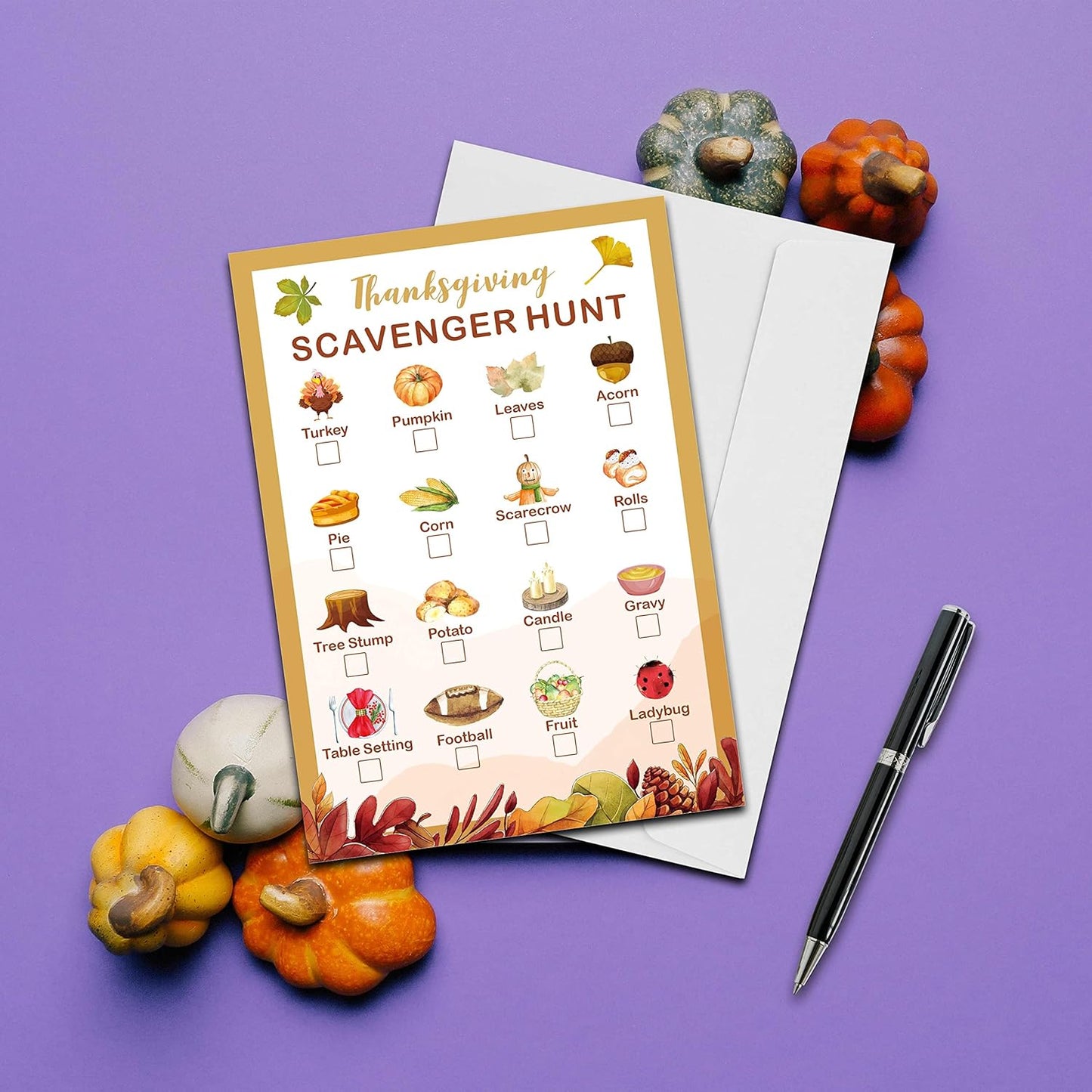 Gihyan Thanksgiving Scavenger Treasure Hunt Game- Fall Pumpkin Party Games Cards, Autumn Activities for Adults, Holiday Hunt for Friends, Thanksgiving Party Supplies Decorations(30 Pack)-01