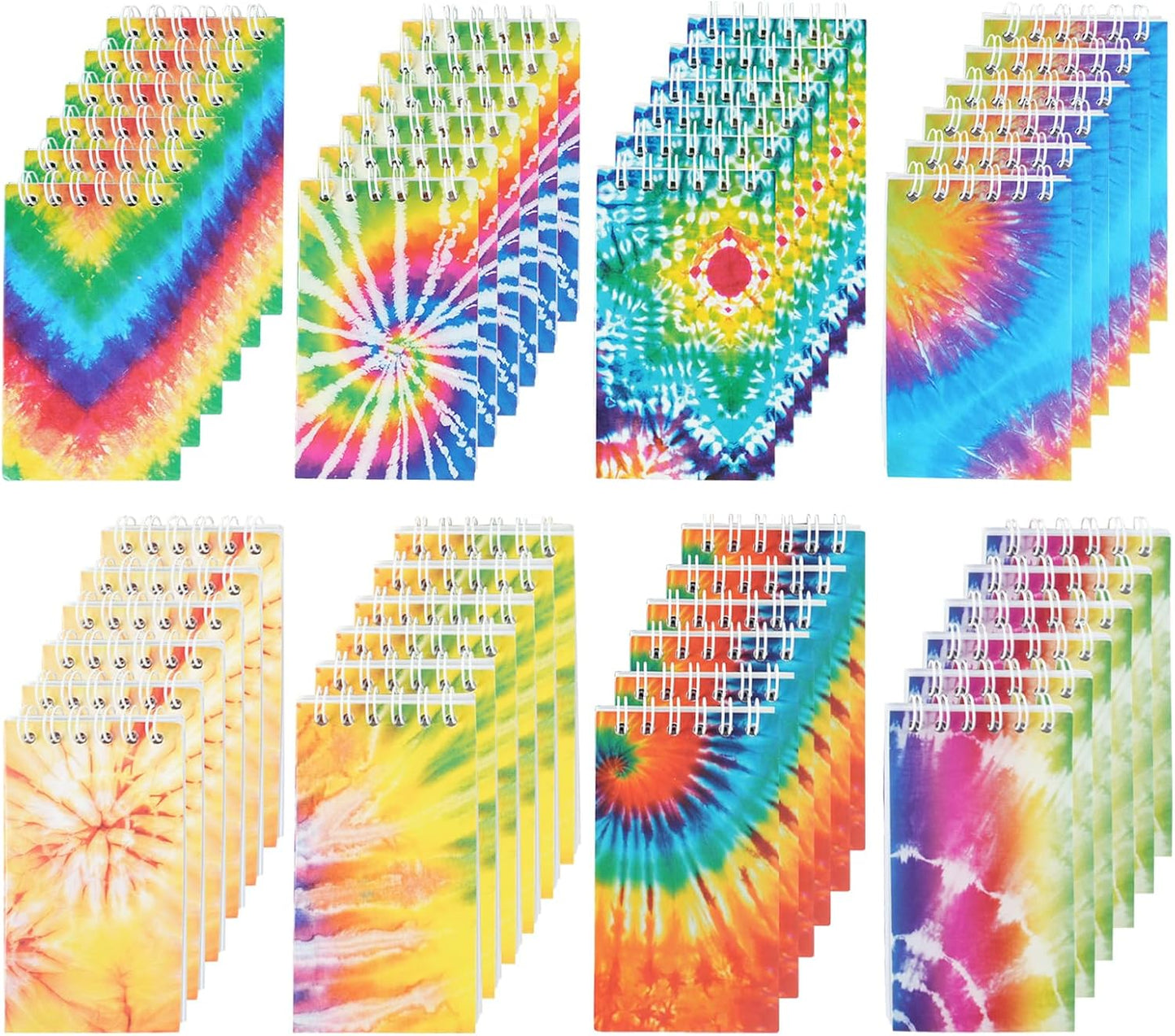 OZIO 24PCS Mini Tie Dye Notepads Tie Dye Party Favors Art Party Spiral Pocket Notebooks Fun Coil Mini Notepads Teacher Classroom Supplies Bag Fillers Birthday Party Favors, 8 Style (24)