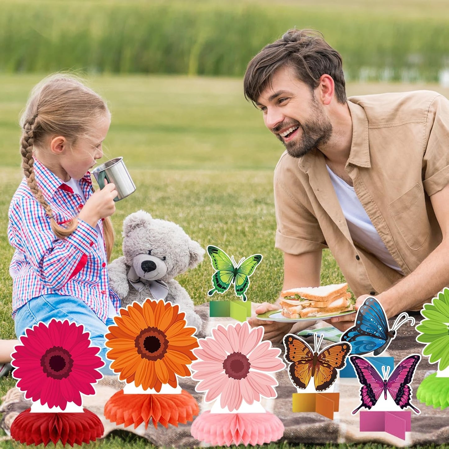 24Pcs Spring Sunflower Honeycomb Centerpiece Decorations Sun Flower Butterfly Table Centerpiece Supplies Kit Spring Table Toppers Decor for Kids' Butterfly Flower Themed Women Classroom Birthday Party