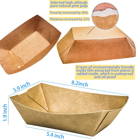 100 Pack 3lb Paper Food Trays,Disposable Greaseproof Kraft Checkered Carnival Food Serving Take Out Basket Tray Boat for Snacks Fries Nachos Popcorn Hot Dogs Carnival Wedding Party Picnic