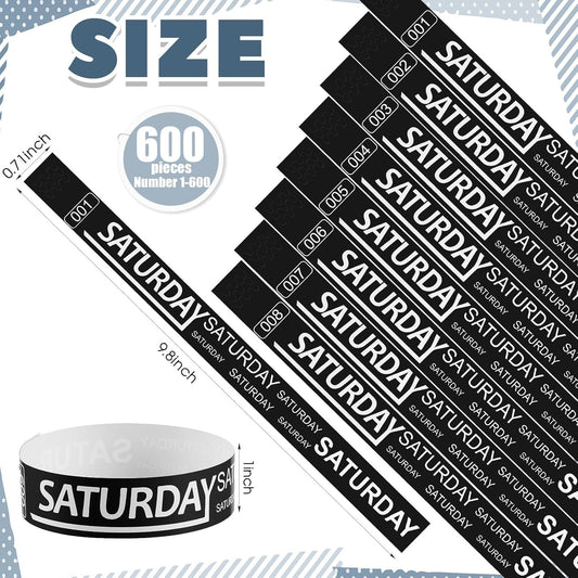 Henoyso 600 Pcs Saturday Paper Wristbands Event Admission Paper Bracelets Numbered Waterproof Party Armbands for Events Day of the Week(Red)