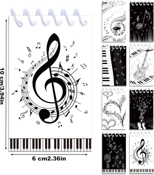 24 Pack Musical Notes Mini Spiral Notebook, Black and White Piano Pocket Notebook for Classroom Students Rewards, 16 Pages Portable Office Meeting Supplies