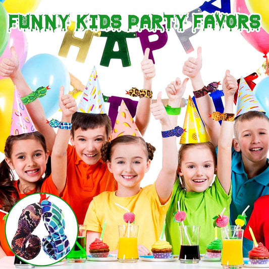 16Pcs Snake Slap Bracelets, Reptile Party Favors Snake Snap Bracelet Fuzzy Animal Slap on Bracelet for Kids Reptile Birthday Party Supplies