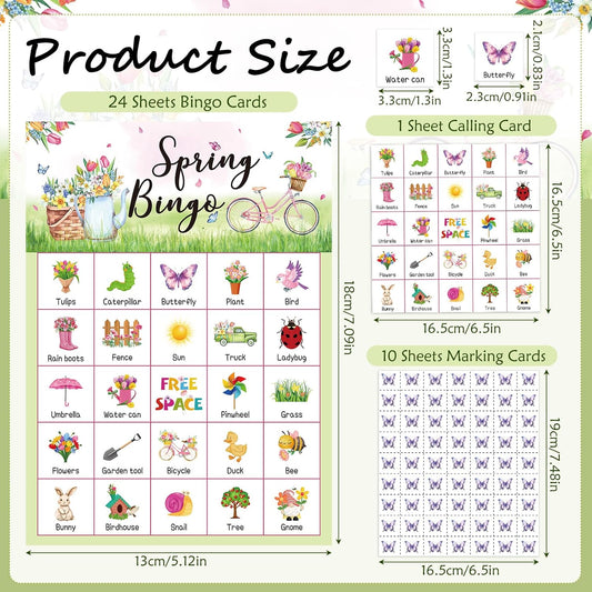 Containlol 35 Pcs Spring Bingo Game 24 Players Flower Butterfly Bingo Cards Spring Party Games Supplies for Adults Holiday Family Activity Birthday Party Favors Gifts