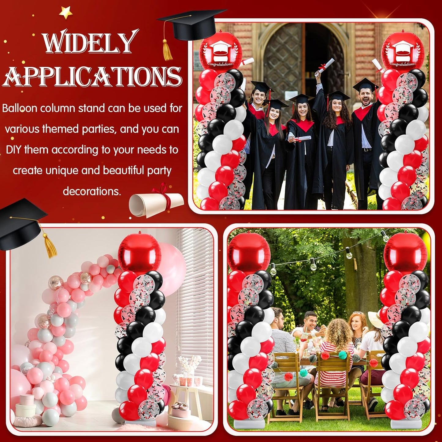 2 Sets Blue and Black White Graduation Balloon Column Stand Kit for Class of 2026, Adjustable Floor Balloon Arch Tower with Foil & Latex Balloons, DIY Decor for Grad Ceremony Backdrop