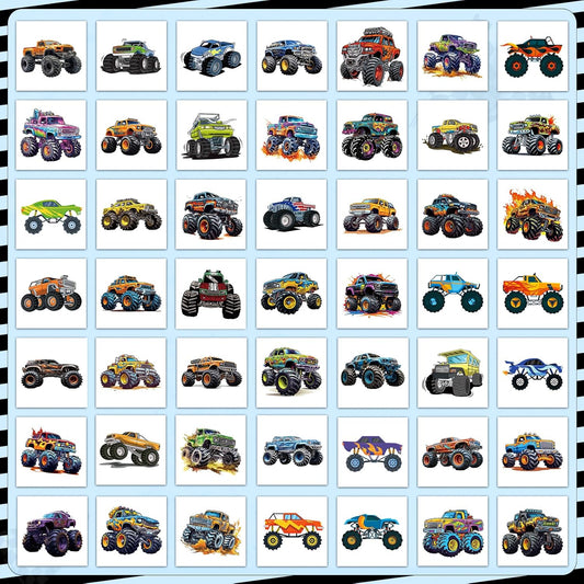 100 Pcs Monster Truck Temporary Tattoos for Kids, (2'' x 2'')Individually Wrapped Tattoos, Car Themed Birthday Decorations, Party Favors Supplies