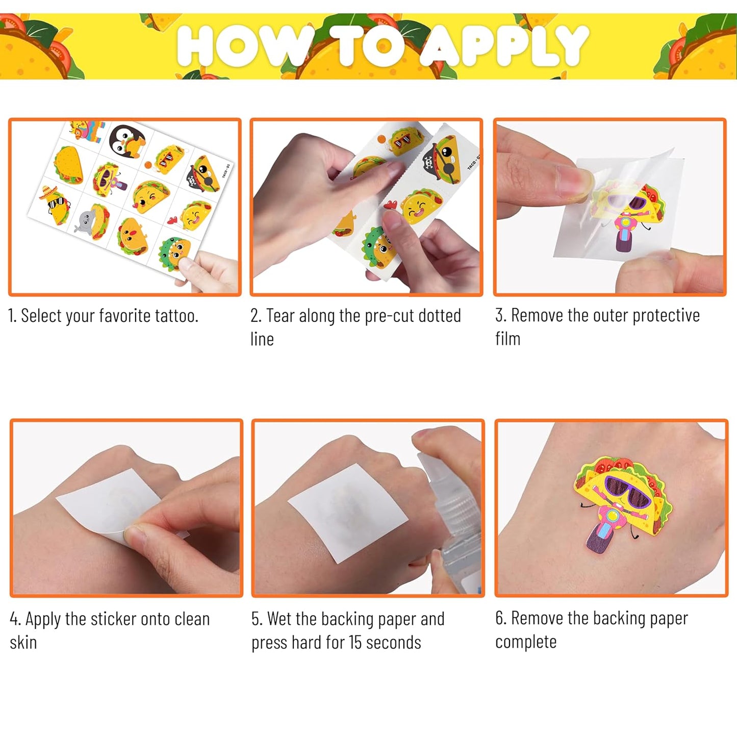 96 PCS Taco Mexican Fiesta Pre-Cut Temporary Tattoos for Kids | Cute Cinco de Mayo Themed Birthday Party Favors, Supplies, Decorations, Fake Tattoo Stickers, School Rewards Prizes & Gifts Boys Girls