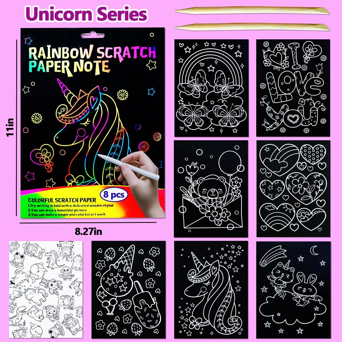 BAOXUE Scratch Art for Kids, Mermaids Black Rainbow Scratch Paper Set-Arts And Crafts & Supplies, DIY Activity & Party Games, Mermaid Toys Gifts for Toddlers, Girls
