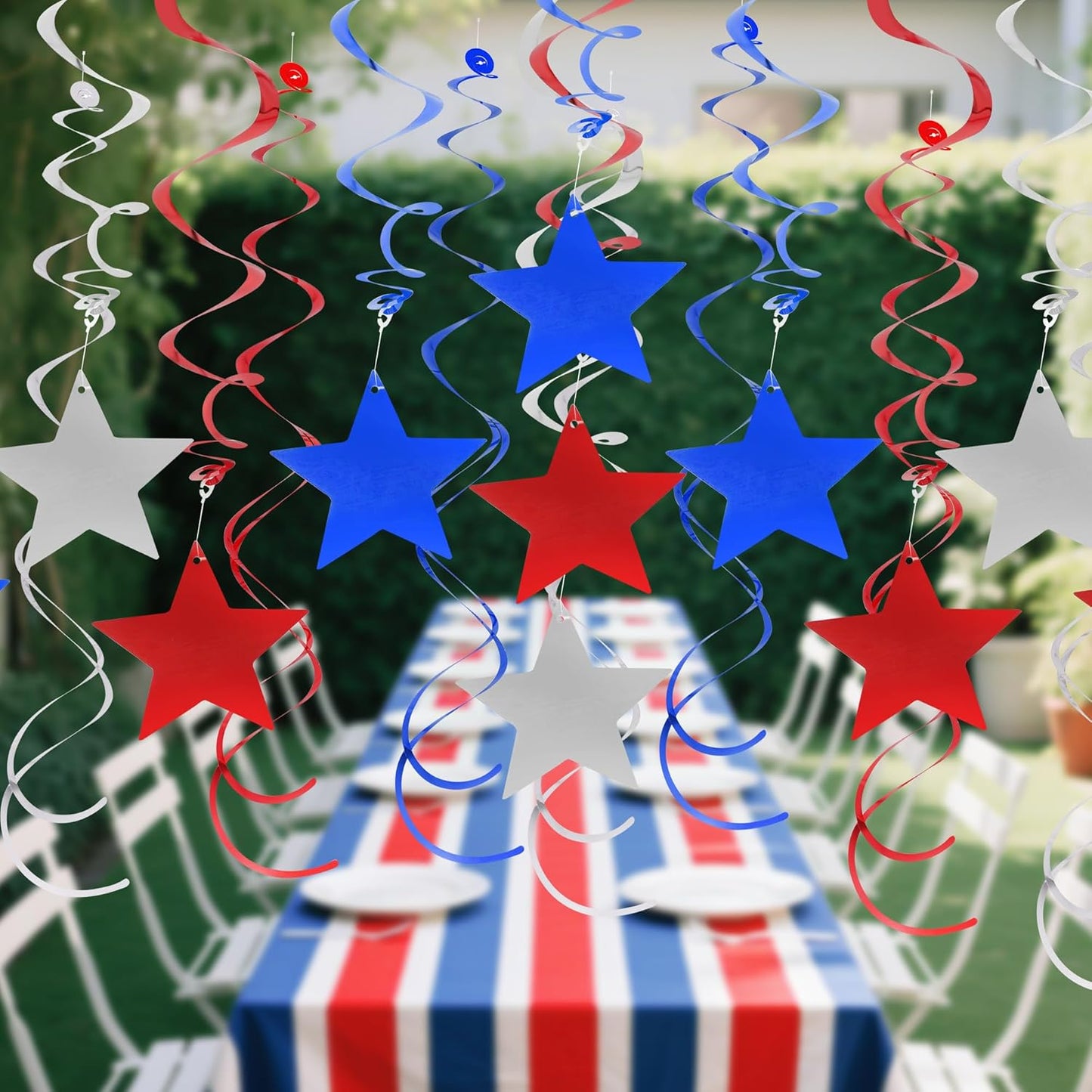 jiebor 60Pcs Red White and Blue Decorations Star Swirl Garland Banner Hanging for Memorial Day 4th of July Independence Day Labor Day Home Party Decorations