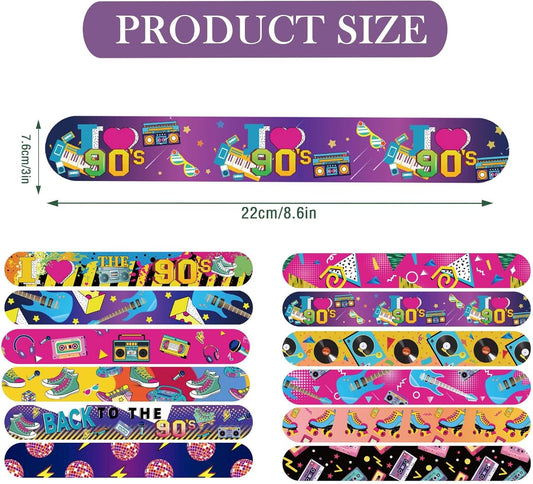 Qpout 48pcs 80s 90s Party Favors Slap Bracelets Back to 80s 90s Throwback Theme Party Decorations Slap Wristbands Retro Theme Bracelet Snap Bands Snap Bracelets