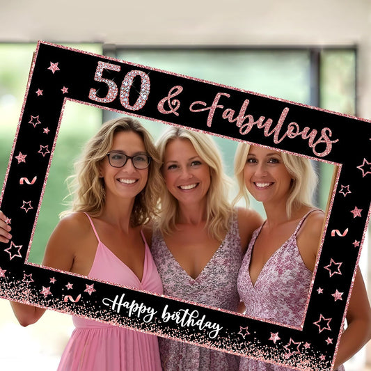 50th Birthday Decorations for Women Photo Booth Props, 25 Pcs 50th Birthday Decorations for Her Selfie Props Kit Black Rose Gold Happy Fifty Birthday Decorations Photo Booth Props