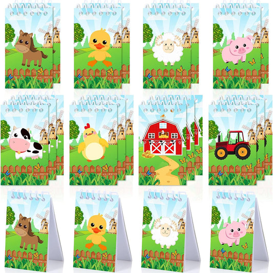 Clabby 24 Pcs Farm Animal Mini Notepad Farm Animal Party Favors for Kids Chick Pocket Journal Notebook Small Barnyard Spiral Notebook Bulk for Summer Birthday Party Decor School Student(Cute Style)