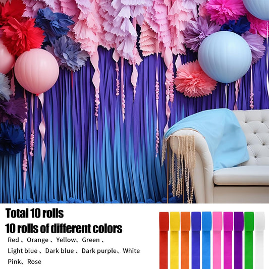 10 Rolls Crepe Paper Craft Streamers Hanging Rainbow Crepe Paper Streamers 10 Colors Party Crepe Paper Roll Streamer for Birthday Decorations Wedding Decorations Backdrop Holiday Party Decorations