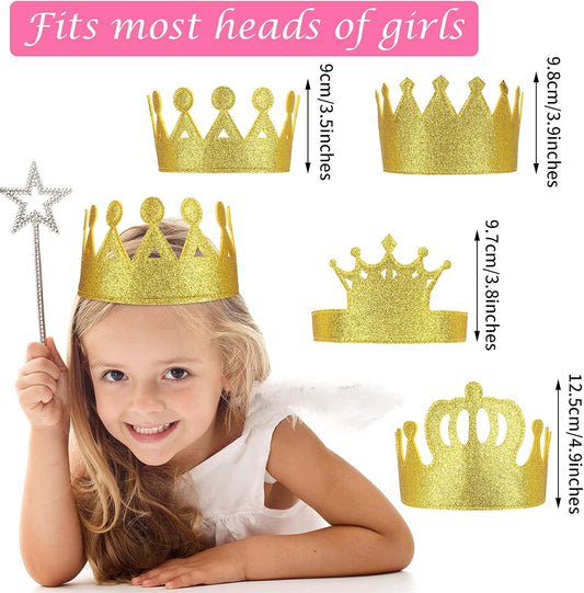 Tatuo 4 Pcs Gold Felt Crown for Kids Birthday King Crowns for Boy Prince Princess Gold Crown Felt King Queen Crowns Hat Cap for Boy Birthday Celebration Costume Cosplay Party Supplies