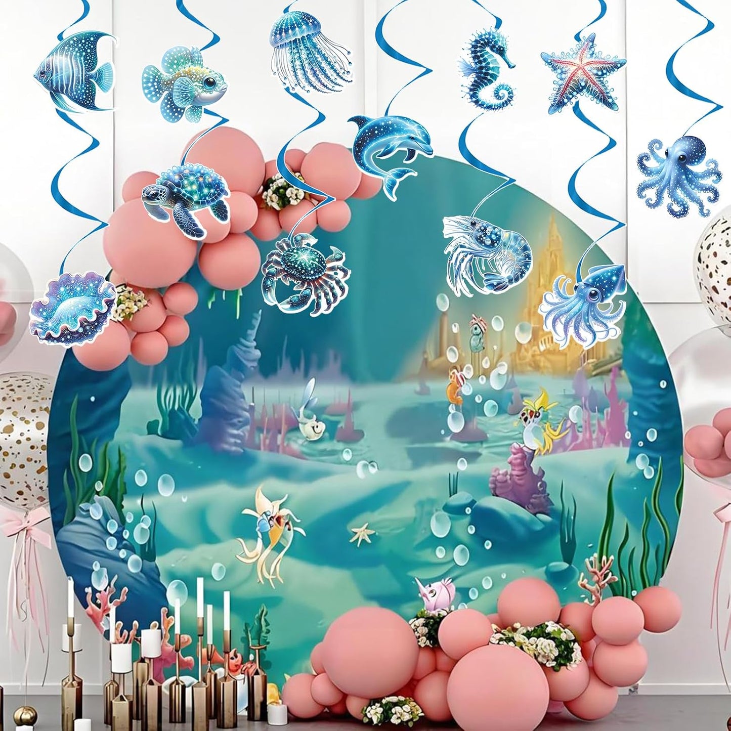 Sea Animals Birthday Decorations, Fish Hanging Swirls Deco for Under The Sea, Ocean Theme Party Supplies & Party Decorations Streamers, Kids Marine Life Party Decor