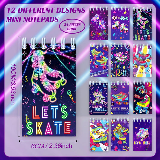 24 PCS Roller Skate Party Favors Roller Skating Notebook Roller Small Notepads Retro 60s & 80s Party Favors Supplies Roller Skating Party Decorations Retro Hip Hop Birthday Supplies