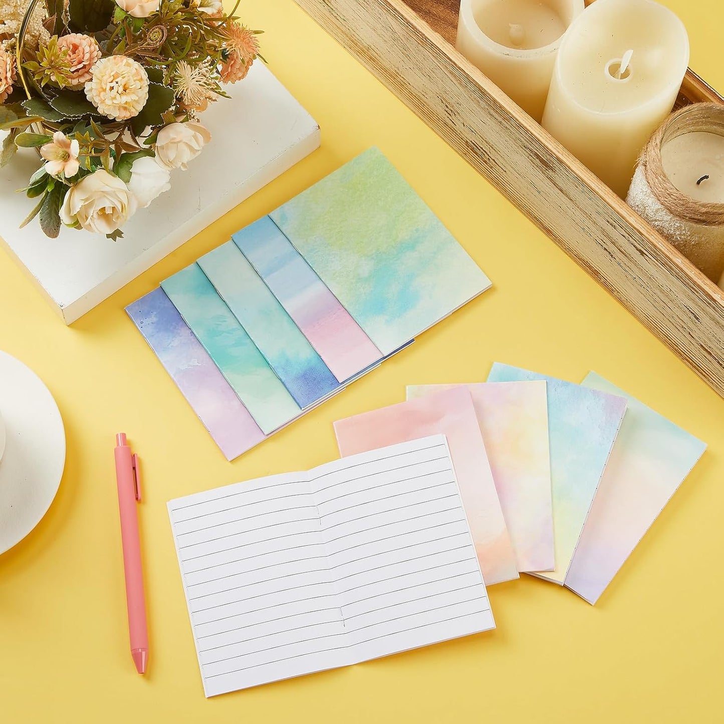 Tenceur 30 Pcs Mini Tie Dye Notepads Pastel Rainbow Pocket Notebooks Bulk Tie Dye Small Memo Pad Watercolor Notepads for Women Birthday Gifts Party Favors Spring Easter Classroom Office Supplies