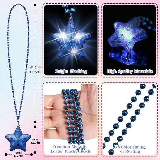 8 Pcs Light Up Necklaces Flashing Star Bead Necklaces Glow In The Dark Party Supplies for Weddings Birthday Valentines Mardi Gras July 4th Halloween Christmas