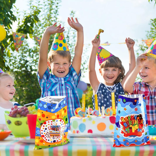 PintreeLand 6.7 * 9.8inch Happy Birthday Party Favor Bags 40 PCS, Plastic Goodies Loot Gift Bags Bulk for Kids Baby Girls & Boys Birthday Party Supples (B Style 40 Packs)