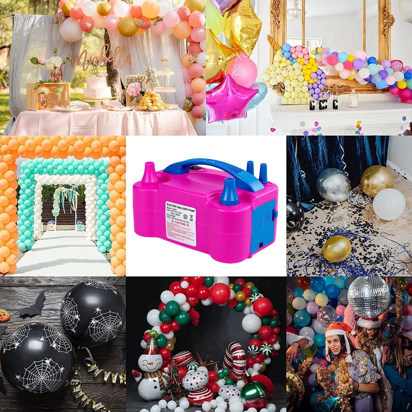 Electric Balloon Pump, Portable Electric Balloon Blower Machine Balloon Air Pump, Dual Nozzle 110V 600W Balloon Inflator for Party Decoration Christmas Birthday-Rose