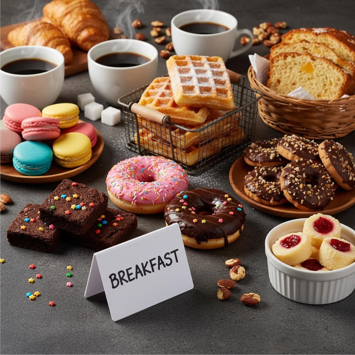 Outus 12 Pcs 4 x 3 Inches Buffet Food Labels Mini Small Chalkboard Signs White Acrylic Food Markers Little Price Signs with 2 Pcs Erasable Marker for Wedding Birthday Bakery Table Display