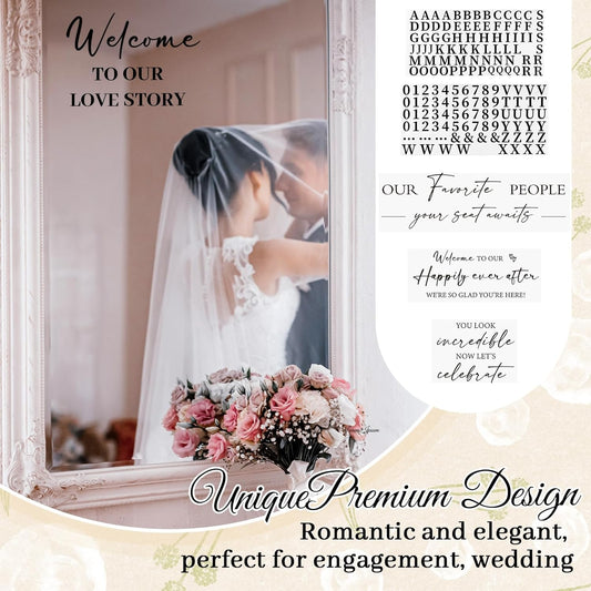 MotiMind 4 Pcs Wedding Mirror Welcome Sign Decal Seating Chart Stickers DIY Wedding Party Supplies Removable Vinyl Letter Decals for Bridal Shower Marriage Reception(Welcome,Yellow)