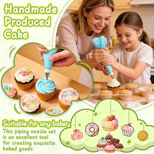 Hendiy Piping Tips, 26 Pieces Frosting Piping Kit Stainless Steel Icing Tips, Pastry Tips for Cake Decorating with Reusable Piping bag and Coupler