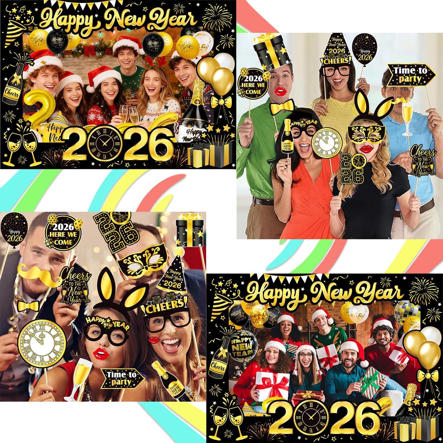 New Years Eve Decorations 2026, Giant Happy New Year Selfie Frame, 18pcs New Year Photo Booth Props, Happy New Year Decorations 2026, Funny New Year Eve Party Supplies 2026
