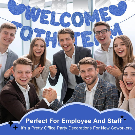 Welcome to the Team Banner, Navy Blue Welcome Sign, Glitter DIY Welcomes Banner for Office, Perfect Welcomes Party Supplies for New Employee, Coworker, Colleague, Staff, Includes Stringing Tool