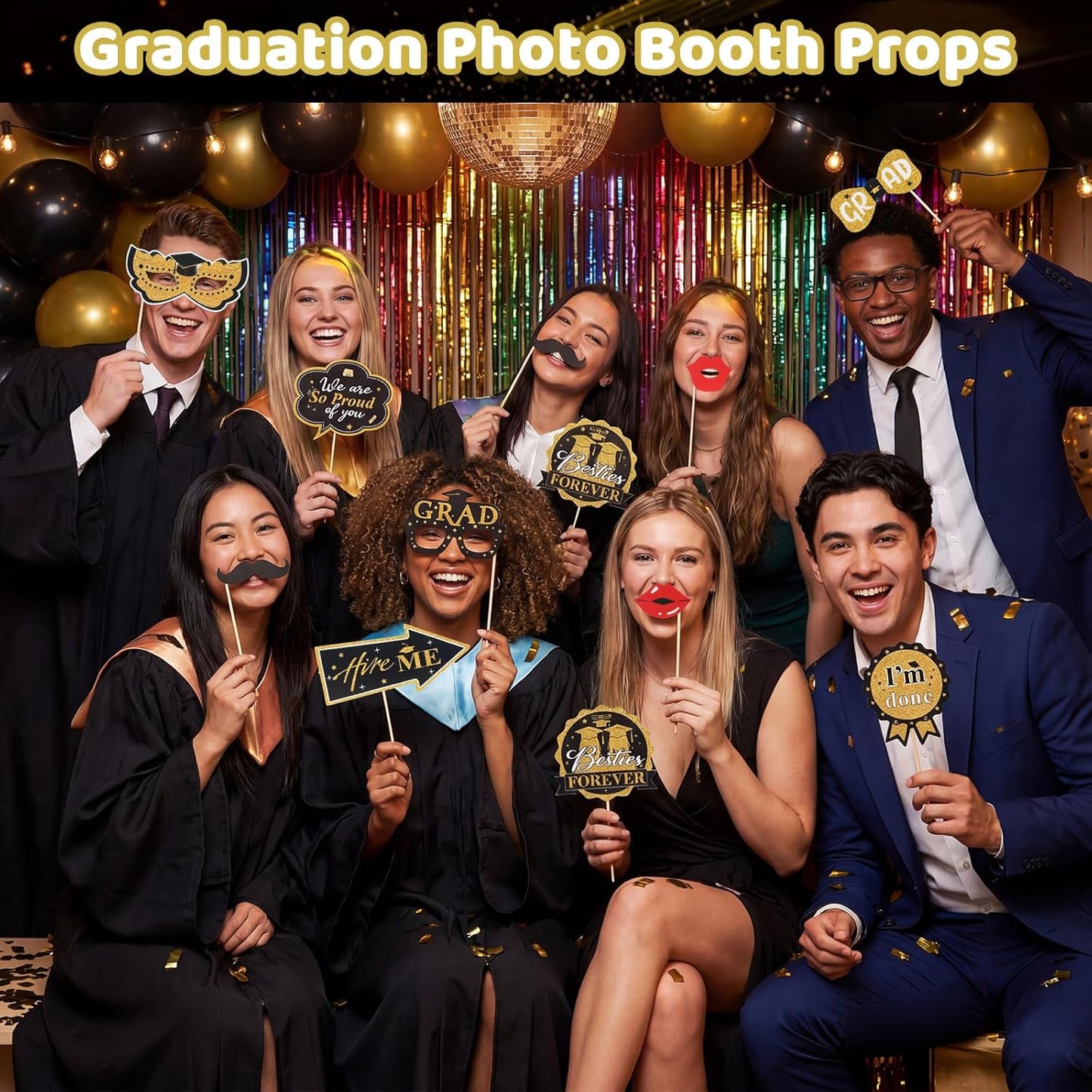 Tinlade 33 x 25 Inch Graduation Photo Booth Props - Large Graduation Photo Prop Frame with 30 Pcs Grad Selfie Photos Booth Props for Class of 2026 Congrats Grad Party Supplies for College High School