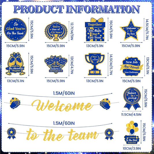 Welcome To The Team Banner Blue Gold Glitter Welcome Banner Decorations Welcome New Employee Hanging Swirls Decorations for Office Newcomers Staff Welcome Party Decoration for Office Party Decorations Supplies