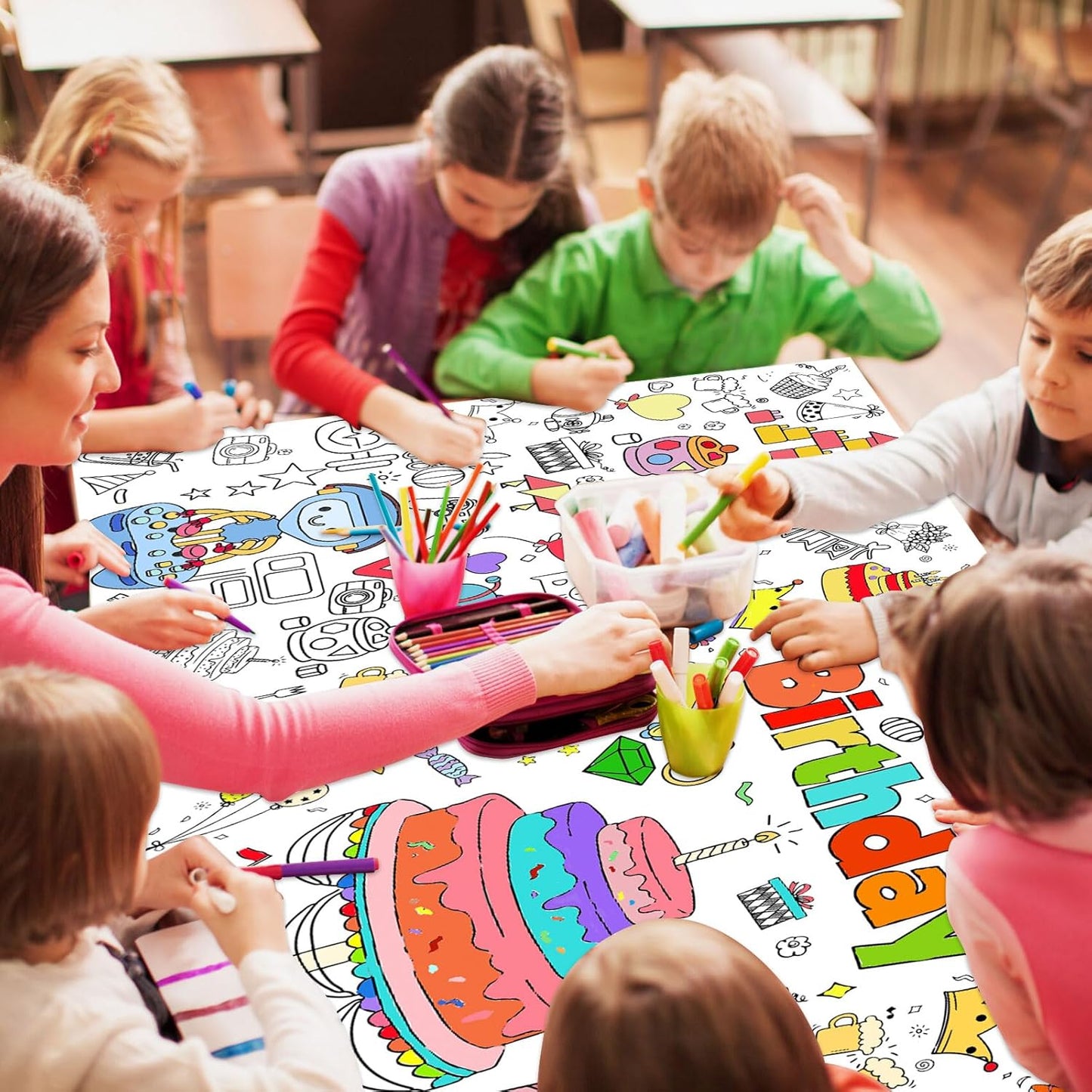 Happy Birthday Giant Coloring Tablecloth Poster for Kids,30x72Inch DIY Art Activity Birthday Drawing Paper Coloring Tablecloth Poster Table Cover Mat Home Classroom Birthday Party Suppiles