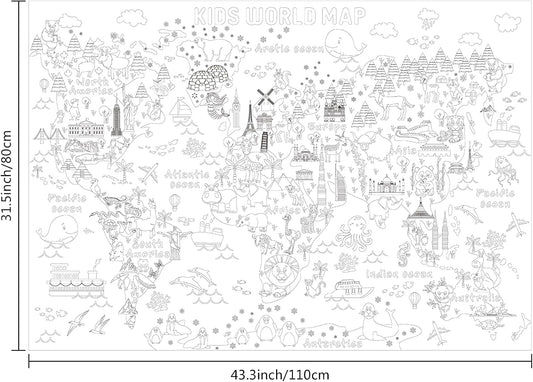 Outus Giant Coloring Poster Tablecloth World Map Large Positive Coloring Book Huge Tablecloth Education Poster for Classroom Home Birthday Party Favor, 43.3 x 31.5 Inch