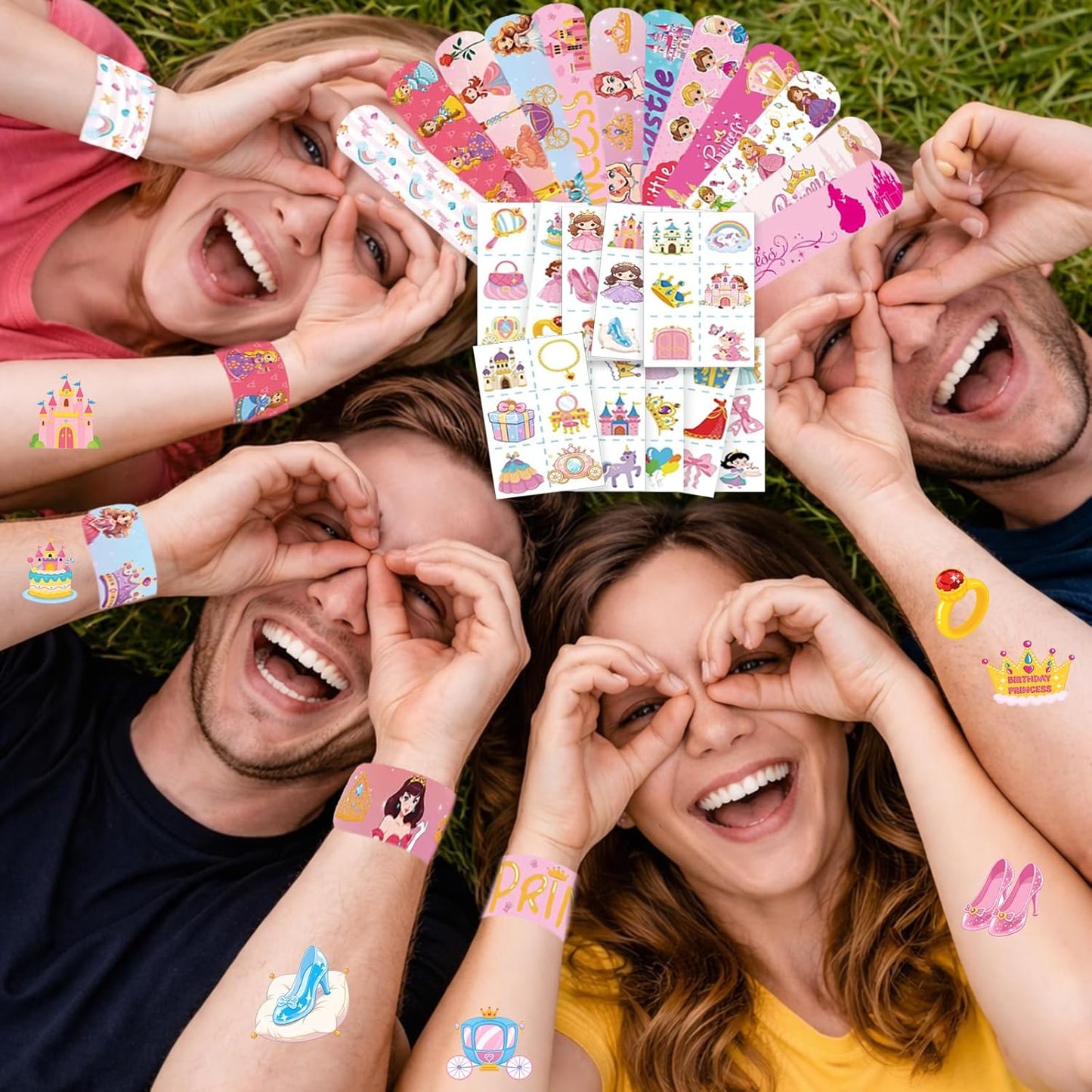 84 pcs Princess Birthday Party Supplies Favors, 24PCS Slap Bracelets and 60PCS Pre-Cut Temporary Tattoos, Goodie Bag Stuffers, Princess Celebrations Party Supplies