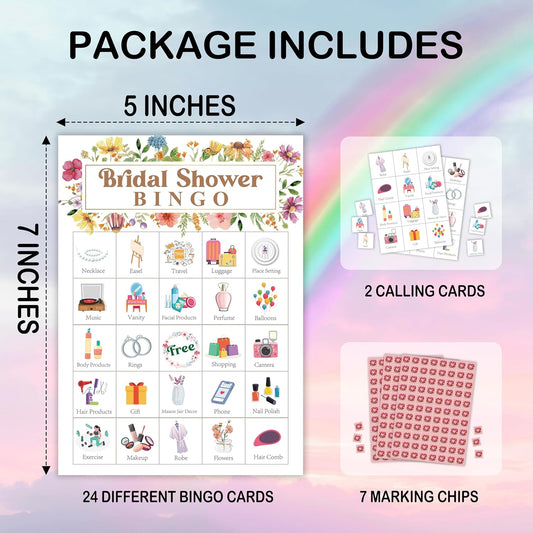 Bridal Shower Bingo Card, Wedding Shower Bingo Game for Adults Large Group Family Friends, Wildflowers Themed Bachelorette Party Favors Supplies, Holiday Games for 24 Players -01