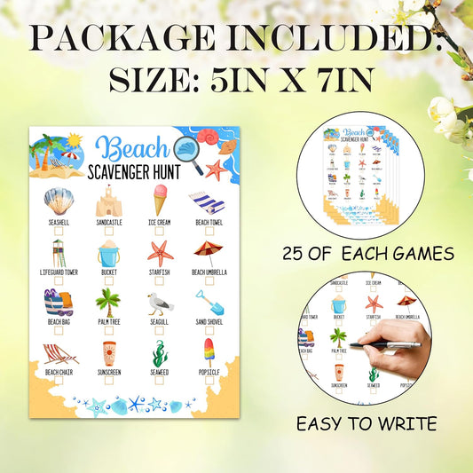 Beach Scavenger Hunt Cards Set Of 25 Pcs, Camping Scavenger Hunt Game, Outdoor Scavenger Hunts, Outdoor Holiday Party Game Find And Seek Camping Activity, Holiday Party Games For Family Friend, A04