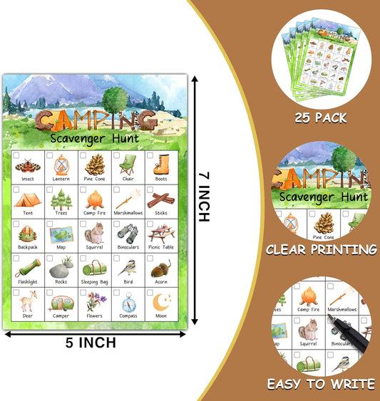 Camping Scavenger Hunt Game, Treasure Hunt Party Games Cards, Outdoor Nature Birthday Activities for Adults, Holiday Hunt For Family and Friends, Scavenger Hunt Party Supplies Decorations (25 Pack)-05