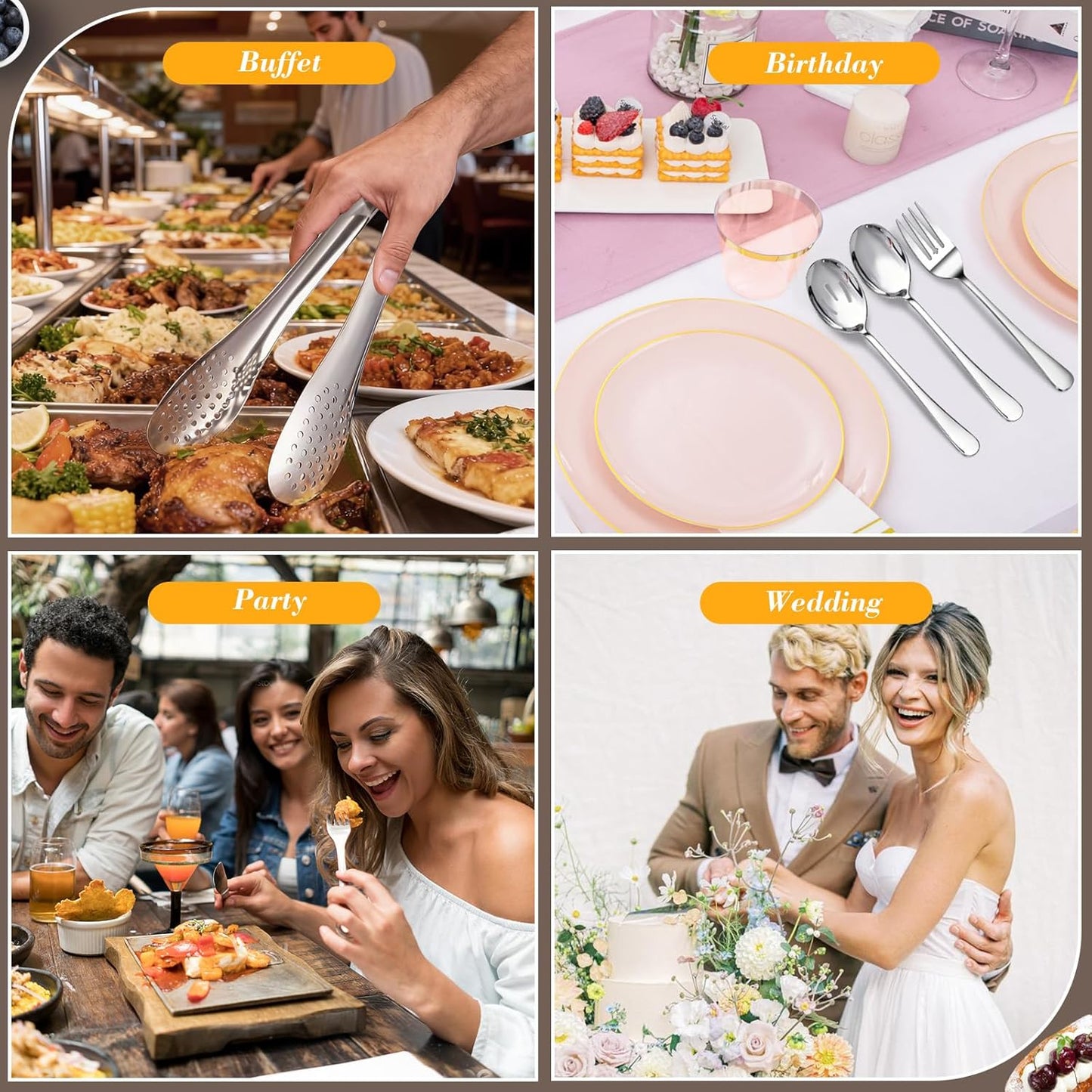 10PCS 18/8 Stainless Steel Serving Utensils Set for Parties, Kitchen Serving Tools-Include Serving Spoons, Slotted Spoons, Serving Forks Tongs Soup Ladle, Cake Pie Server for Buffet, Wedding