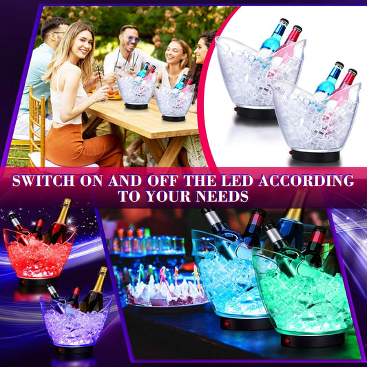 Umigy 2 Pcs 5L LED Ice Buckets Clear Plastic Ice Bucket Large Capacity Light RGB Colorful LED Cooler with Lights for Champagne Wine Beer Party Bar Club