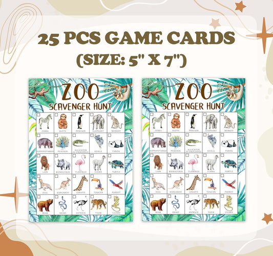 Zoo Scavenger Treasure Hunt Games for Friend, Outdoor Scavenger Hunts Game Card Set, Find and Seek Nature Games for Group, Trip Holiday Party Supplies Favors, 25 Game Cards, c06