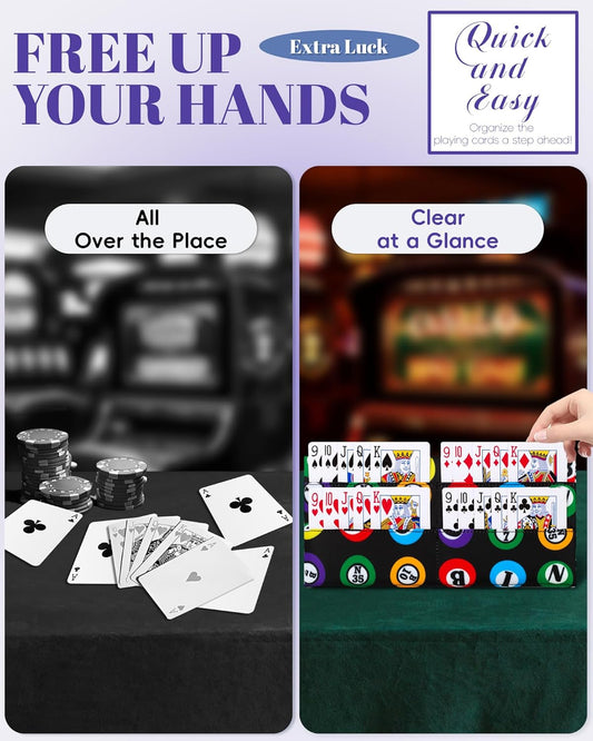 Playing Card Holder for Bridge Canasta Poker Games Bingo Ticket Holder for Pull Tabs Gambling Tickets Bingo Accessories for Players Card Game Stuff Supplies for Adults (Jet Black, Bingo Theme)
