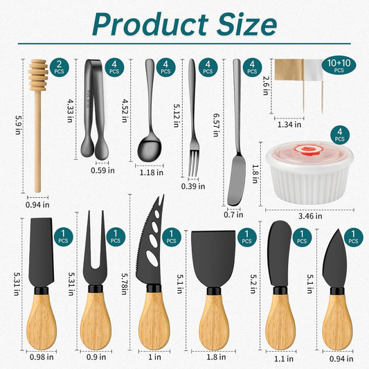 Gold Charcuterie Boards Accessories Bowls Utensils, Cheese Knife Set Mini Butter Spreader, Serving Tongs, Forks, Spoons, Dipping Bowls with Lids, Toothpick Flag, Honey Dippers for Party Platter Making