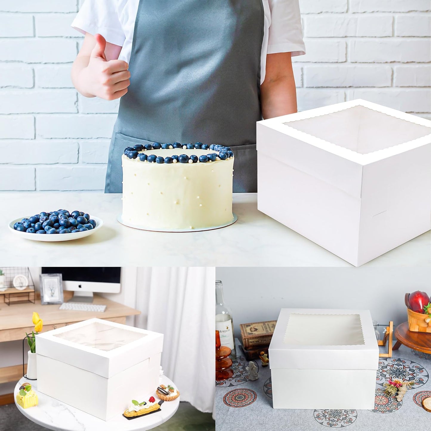 NPLUX 10 Pack Cake Boxes 12x12x8 Inch White Cake Boxes with Window Cajas Para Pasteles for Weddings Birthdays