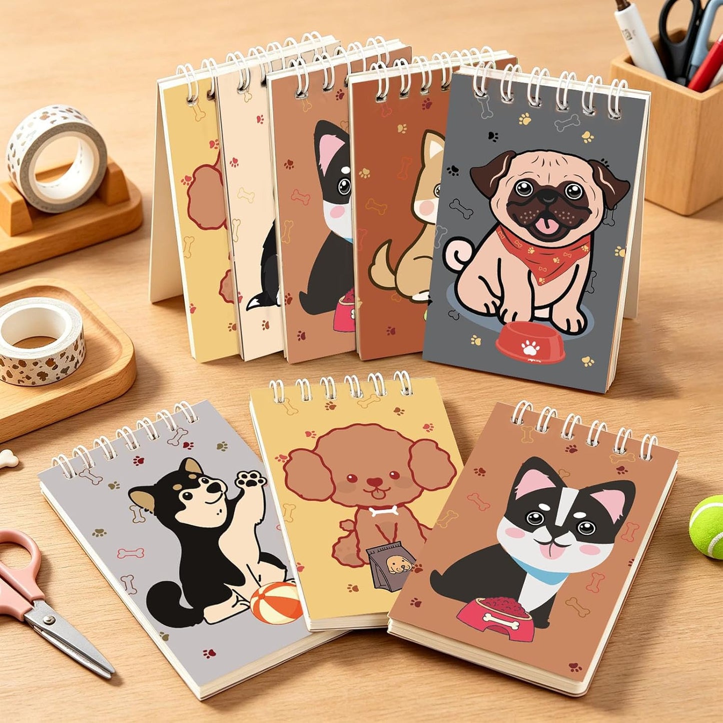 Mini Notebooks Bulk, 24 Pack Cute Animal Small Spiral Notepads Pocket Memo Pads for Classroom Prizes, Office Supplies (Cat)