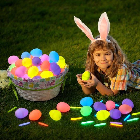 JOYIN 36 Pcs Easter Eggs with 72 Pcs Mini Glow Sticks for Kids Glow-in-The-Dark Basket Stuffers Fillers Gift, Easter Eggs Hunt Game Party Favors Classroom Decorations Supplies