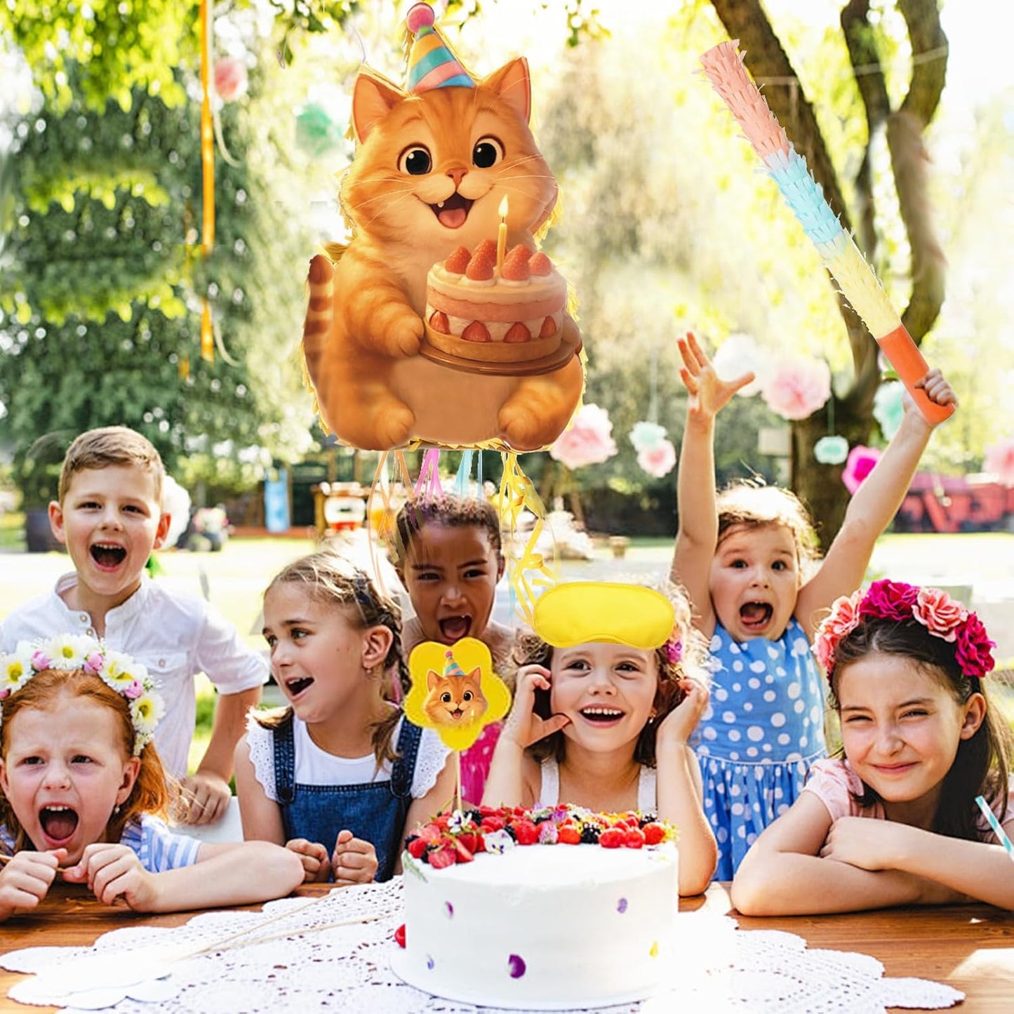 Princess Castle Pinata Set - Coquette Pink Castle Pull String Piñata with Blindfold and Stick for Girls Princess Themed Birthday Party Decorations, Winter Fairy Piñata (16.5 x12.4'')