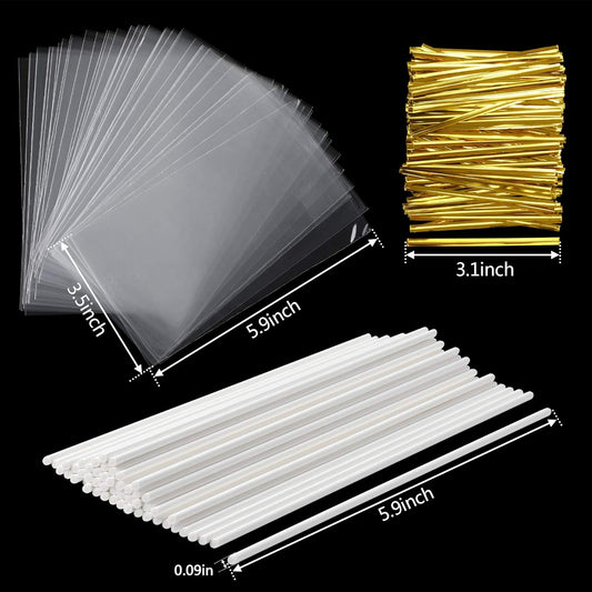 Augshy 300Pcs 6 Inch Cake Pops Making Tools - 100Pcs Cake Pop Sticks, Bags and Twist Ties