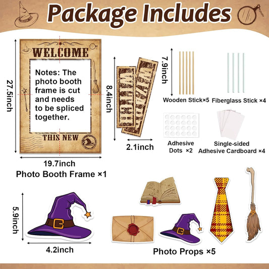 Magical Witch Party Photo Booth Props Welcome This New Witch Photo Booth Frame Magical School Selfie Props Vintage Birthday Selfie Frame for Magic Theme Birthday Cosplay Party Decorations Favors