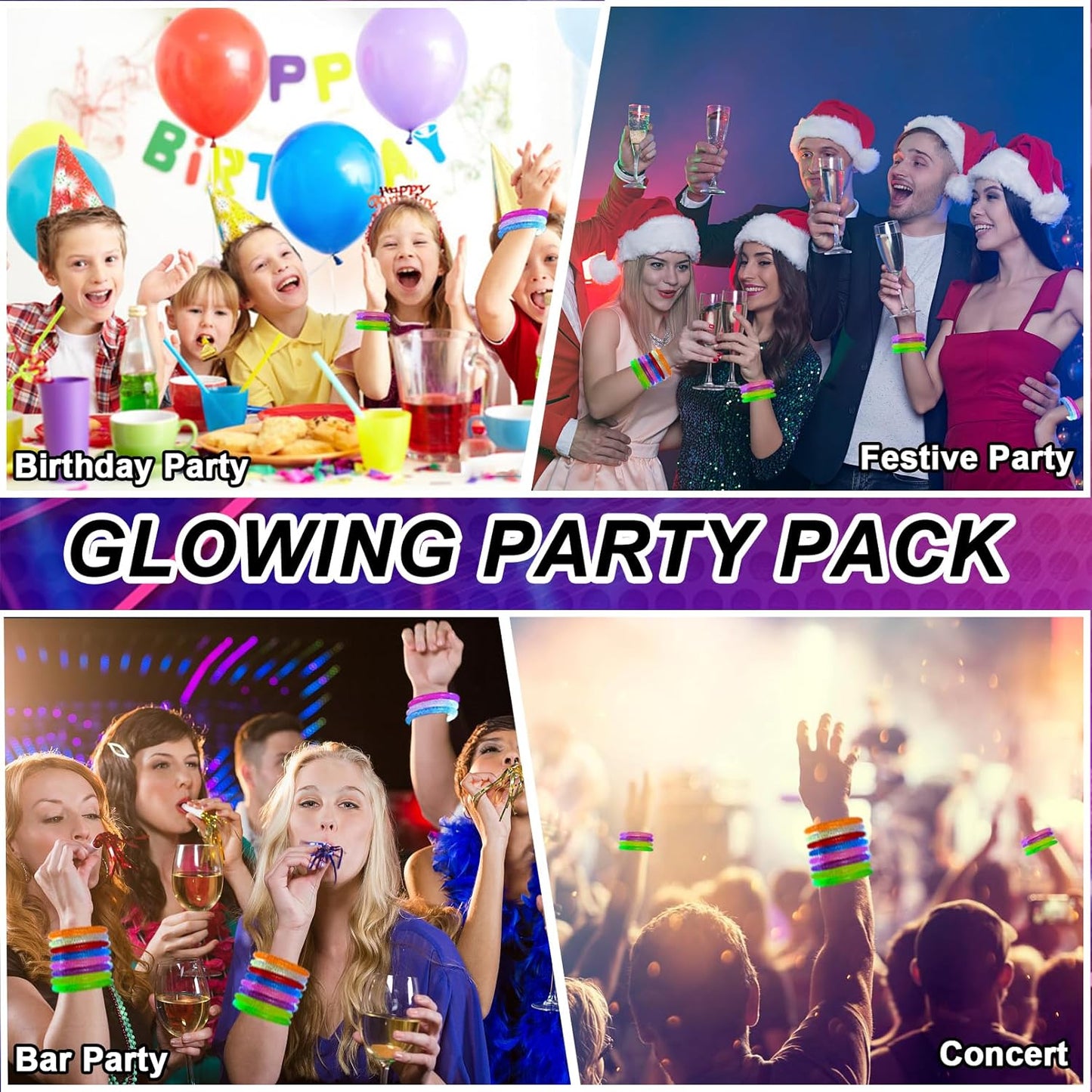 24 Pack Glow In The Dark LED Bracelets,Light Up Bracelets Glow Sticks,Birthday Carnival Neon Party Supplies for Kids Adults,Light up Toys Halloween Party Favors,8 Colors